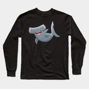 Funny cute hammerhead shark cartoon illustration Long Sleeve T-Shirt